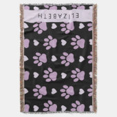 Patroon van poten, Lila poten, harten, Jouw naam Deken (Voorkant Verticaal)