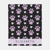 Patroon van poten, Lila poten, harten, Jouw naam Fleece Deken (Voorkant)