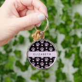 Patroon van poten, Lila poten, harten, Jouw naam Sleutelhanger (Hand)