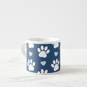 Patroon van poten, reuzenpoten, witte poten, blauw espresso kop