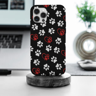 Patroon van poten, witte poten, rode poten, harten iPhone 15 pro max hoesje