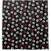 Patroon van poten, witte poten, rode poten, harten douchegordijn (Voorkant)