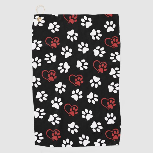 Patroon van poten, witte poten, rode poten, harten golfhanddoek (Voorkant)