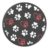 Patroon van poten, witte poten, rode poten, harten hockey puck (Voorkant)