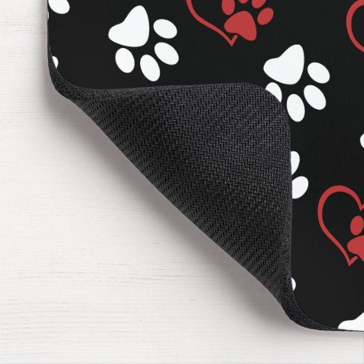 Patroon van poten, witte poten, rode poten, harten muismat (Hoek)