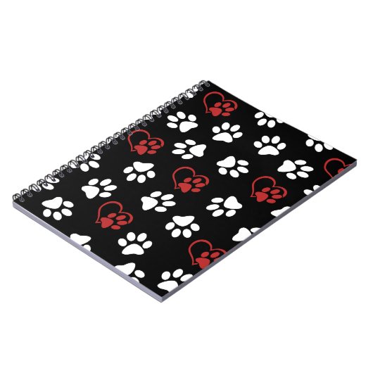 Patroon van poten, witte poten, rode poten, harten notitieboek (Linkerzijde)