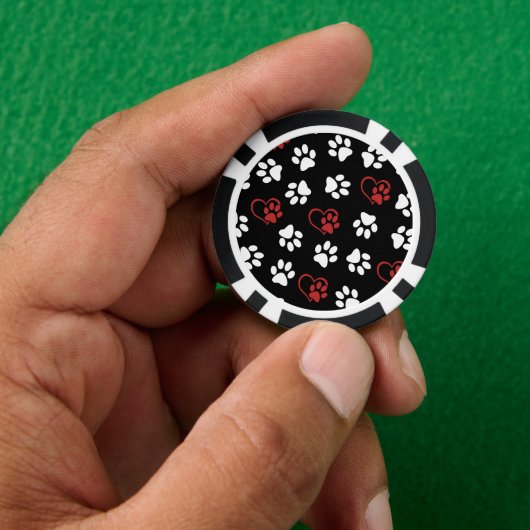 Patroon van poten, witte poten, rode poten, harten poker chips (Hand)