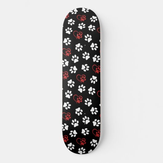 Patroon van poten, witte poten, rode poten, harten skateboard (Voorkant)
