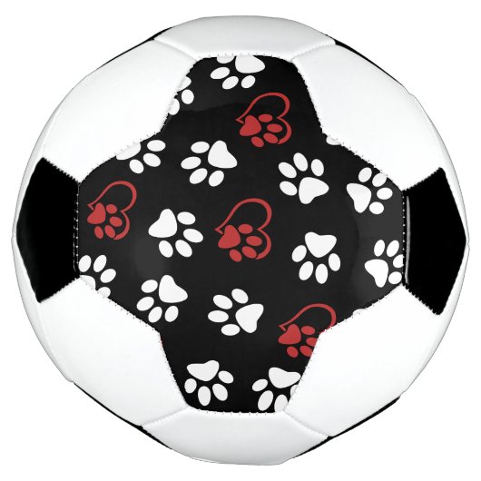 Patroon van poten, witte poten, rode poten, harten voetbal (Gedraaid)