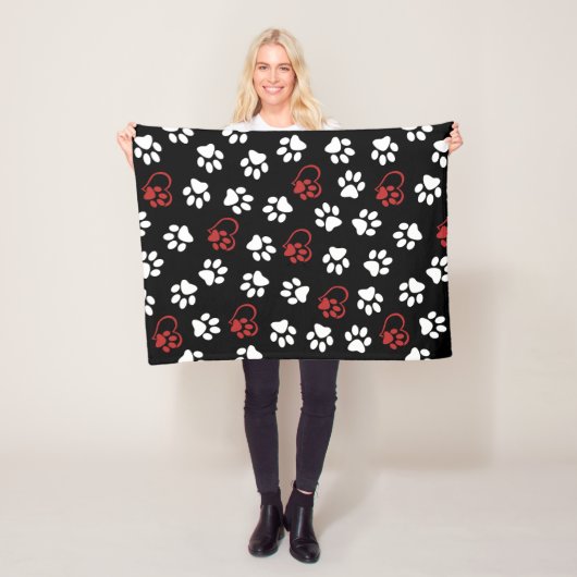 Patroon van poten, Witte poten, Rode poten, Hartje Fleece Deken (In situ)