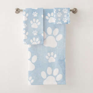 Patroon van poten, witte poten, Waterverven, blauw Bad Handdoek