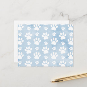 Patroon van poten, witte poten, Waterverven, blauw Briefkaart