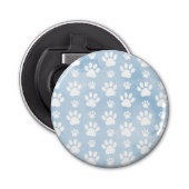 Patroon van poten, witte poten, Waterverven, blauw Button Flesopener (Voorkant)