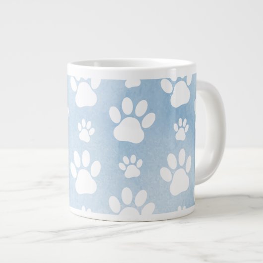 Patroon van poten, witte poten, Waterverven, blauw Extra Grote Beker (Voorkant rechts)