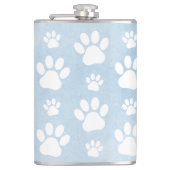 Patroon van poten, witte poten, Waterverven, blauw Heupfles (Voorkant)