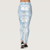 Patroon van poten, witte poten, Waterverven, blauw Leggings (Achterkant)