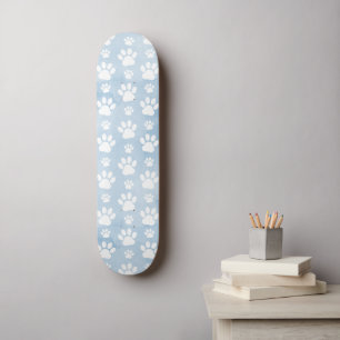Patroon van poten, witte poten, Waterverven, blauw Skateboard