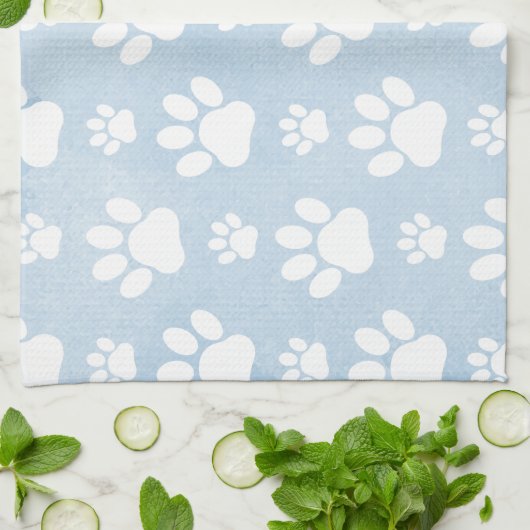 Patroon van poten, witte poten, Waterverven, blauw Theedoek (Gevouwen)