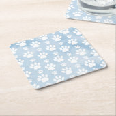 Patroon van poten, witte poten, Waterverven, blauw Vierkante Kartonnen Onderzetter (Schuin)