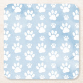 Patroon van poten, witte poten, Waterverven, blauw Vierkante Kartonnen Onderzetter (Voorkant)