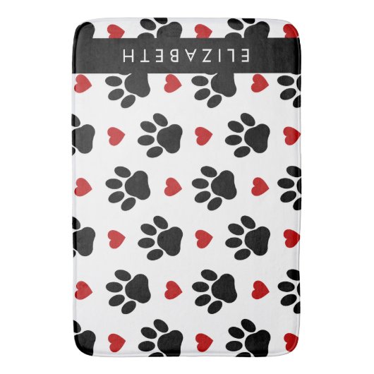 Patroon van poten, zwarte poten, rode harten, Jouw Badmat (Voorkant Verticaal)