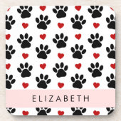 Patroon van poten, zwarte poten, rode harten, Jouw Bier Onderzetter (Voorkant)