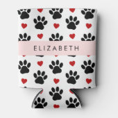 Patroon van poten, zwarte poten, rode harten, Jouw Blikjeskoeler (Voorkant)