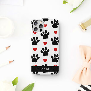 Patroon van poten, zwarte poten, rode harten, Jouw iPhone 12 Pro Hoesje
