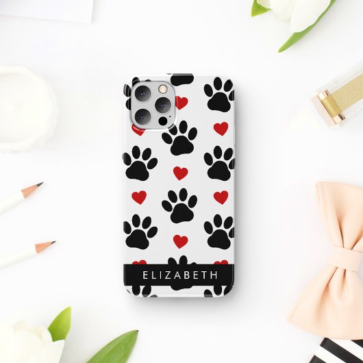 Patroon van poten, zwarte poten, rode harten, Jouw Case-Mate iPhone Case
