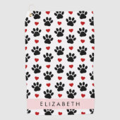 Patroon van poten, zwarte poten, rode harten, Jouw Golfhanddoek (Voorkant)