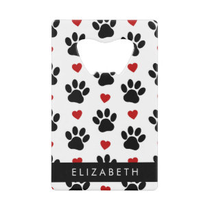 Patroon van poten, zwarte poten, rode harten, Jouw Kredietkaart Flessenopener