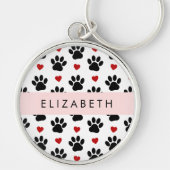 Patroon van poten, zwarte poten, rode harten, Jouw Sleutelhanger (Voorkant)
