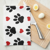 Patroon van poten, zwarte poten, rode harten, Jouw Theedoek (Quarter Fold)
