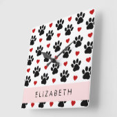 Patroon van poten, zwarte poten, rode harten, Jouw Vierkante Klok (Hoek)