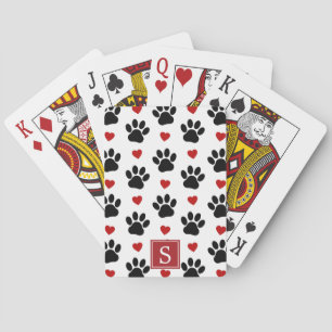 Patroon van poten, zwarte poten, rode harten, mono pokerkaarten