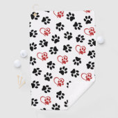 Patroon van poten, zwarte poten, rode poten, harte golfhanddoek (Insitu)