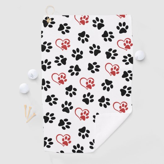 Patroon van poten, zwarte poten, rode poten, harte golfhanddoek (Insitu)