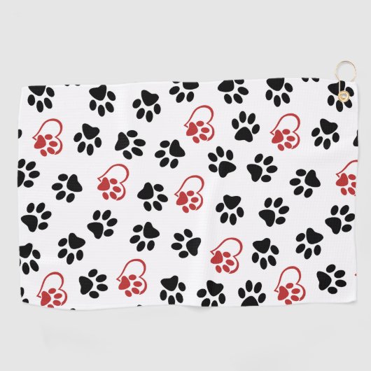 Patroon van poten, zwarte poten, rode poten, harte golfhanddoek (Horizontaal)