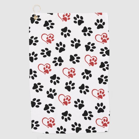 Patroon van poten, zwarte poten, rode poten, harte golfhanddoek (Voorkant)