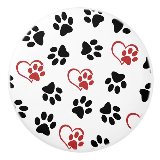 Patroon van poten, zwarte poten, rode poten, harte keramische knop (Voorkant)