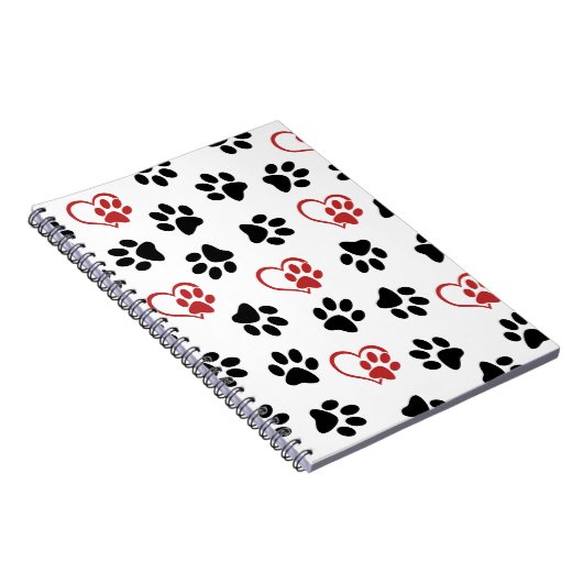 Patroon van poten, zwarte poten, rode poten, harte notitieboek (Rechterzijde)