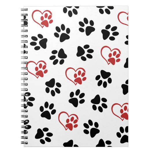 Patroon van poten, zwarte poten, rode poten, harte notitieboek (Voorkant)