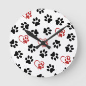Patroon van poten, zwarte poten, rode poten, harte ronde klok (Voorkant)