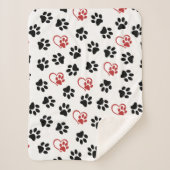 Patroon van poten, zwarte poten, rode poten, harte sherpa deken (Voorkant)