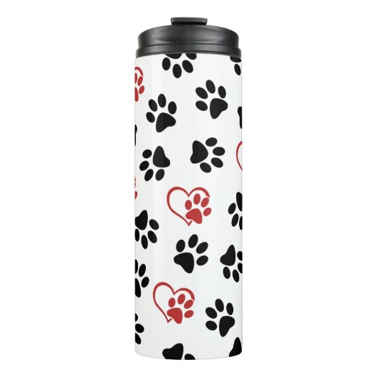 Patroon van poten, zwarte poten, rode poten, harte thermosbeker (Voorkant)