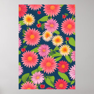 Patroon van roze bloemen, retro stijl poster