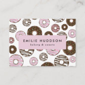 patroon van roze donuts, koekjeswinkel, gebak visitekaartje (Voorkant)