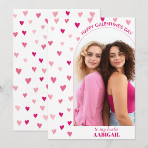 Patroon van roze harten, boogfoto Galentine's Day Feestdagenkaart
