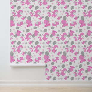 Patroon van roze olifanten, luifantennepalen, ster behang