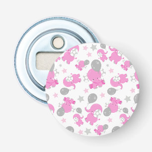 Patroon van roze olifanten, luifantennepalen, ster button flesopener